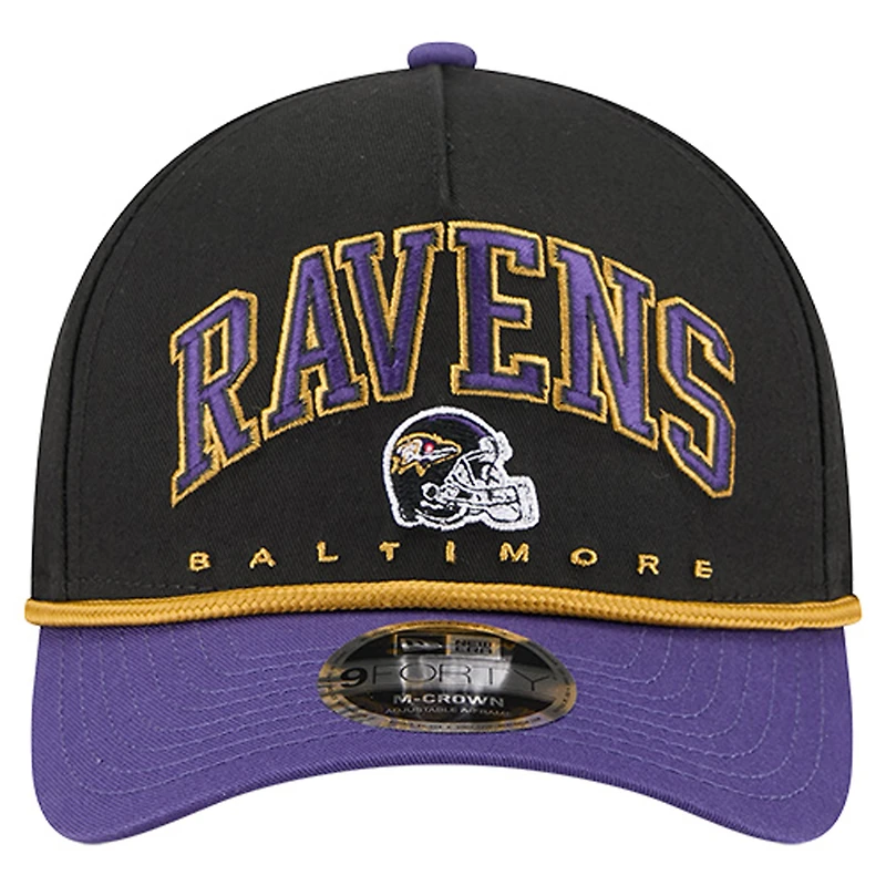 Casquette ajustable Arch 9FORTY A-Frame noire New Era pour homme des Baltimore Ravens