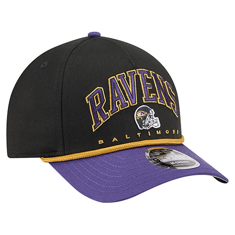 Casquette ajustable Arch 9FORTY A-Frame noire New Era pour homme des Baltimore Ravens