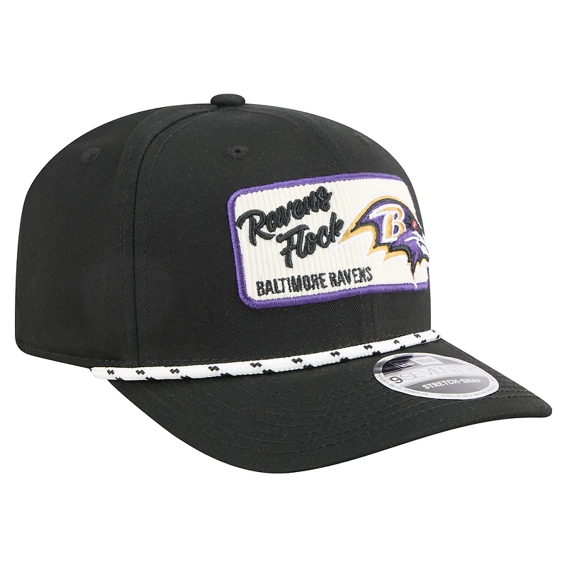 Casquette extensible à pression Chant 9SEVENTY noire des Baltimore Ravens de New Era pour homme