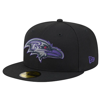 Casquette ajustée New Era 59FIFTY pour homme, noire, Baltimore Ravens, color pop