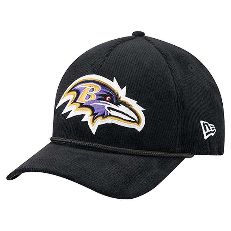Casquette ajustable en velours côtelé 9FORTY A-Frame noire des Baltimore Ravens de New Era pour homme