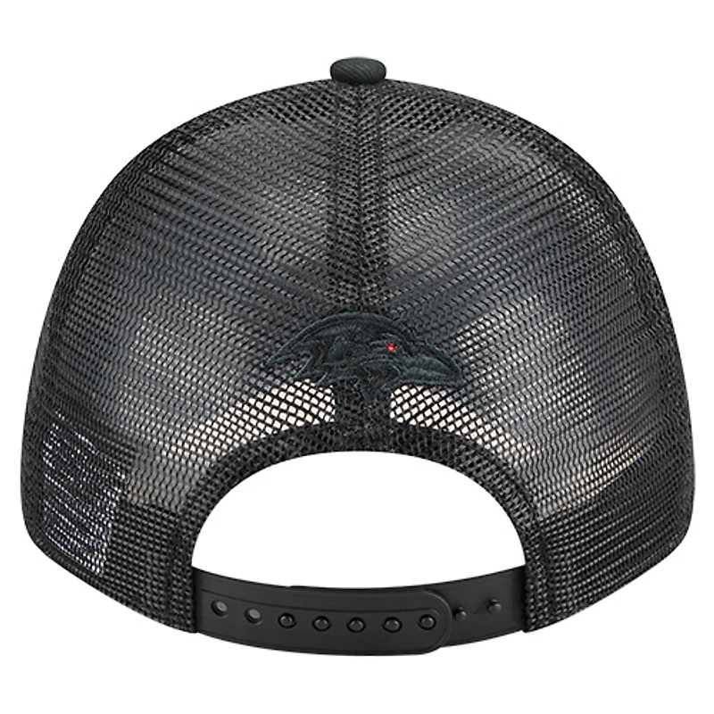 Casquette ajustable New Era 9FORTY noire Baltimore Ravens Darkness Falls pour homme