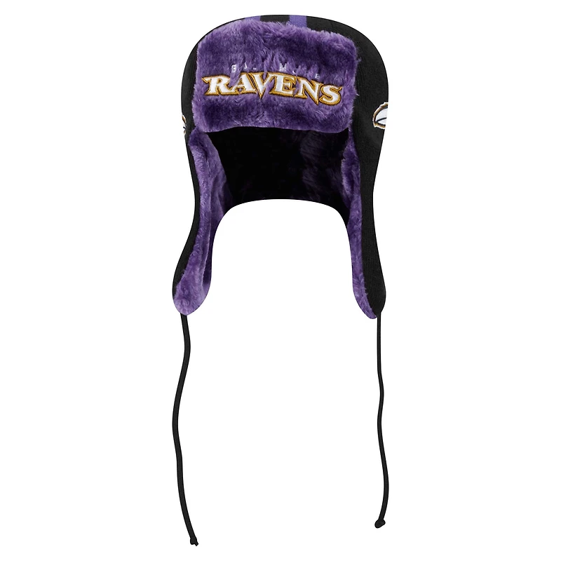 Men's New Era Black Baltimore Ravens Helmet Head Trapper Knit Hat