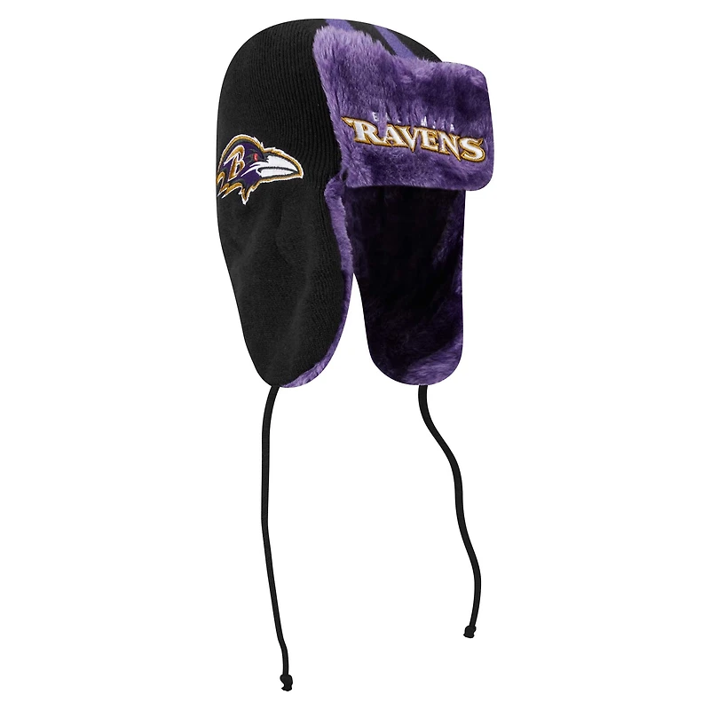 Men's New Era Black Baltimore Ravens Helmet Head Trapper Knit Hat
