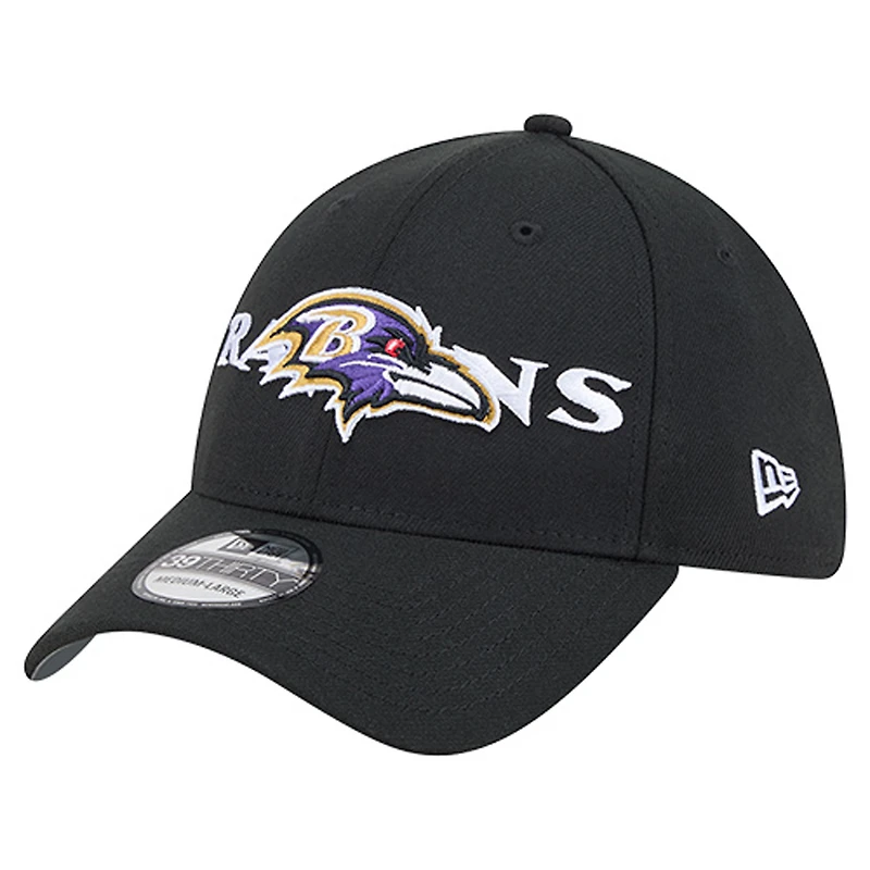 Casquette extensible 39THIRTY noire New Era pour homme avec logo superposé des Baltimore Ravens