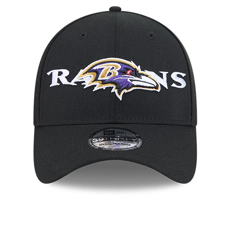 Casquette extensible 39THIRTY noire New Era pour homme avec logo superposé des Baltimore Ravens