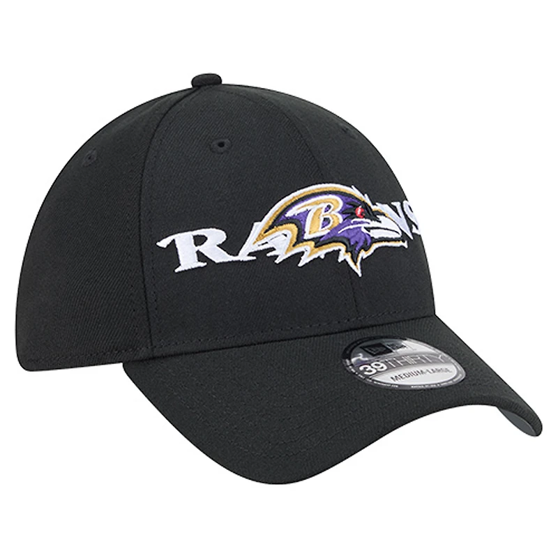 Casquette extensible 39THIRTY noire New Era pour homme avec logo superposé des Baltimore Ravens
