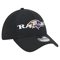 Casquette extensible 39THIRTY noire New Era pour homme avec logo superposé des Baltimore Ravens