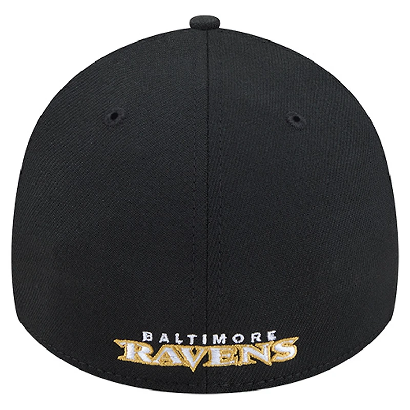 Casquette extensible 39THIRTY noire New Era pour homme avec logo superposé des Baltimore Ravens