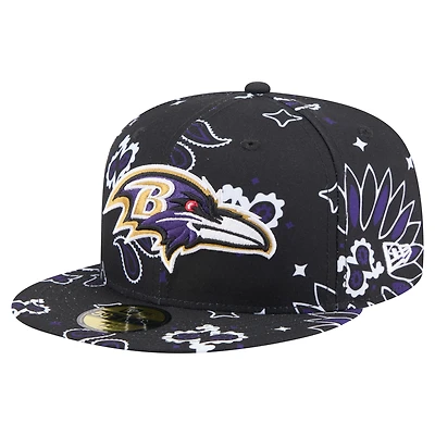 Men's New Era Black Baltimore Ravens Paisley 59FIFTY Fitted Hat