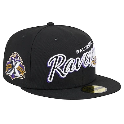 Men's New Era Black Baltimore Ravens  Script Sided 59FIFTY Fitted Hat