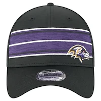 Casquette New Era 39THIRTY Flex noire à rayures des Baltimore Ravens pour homme