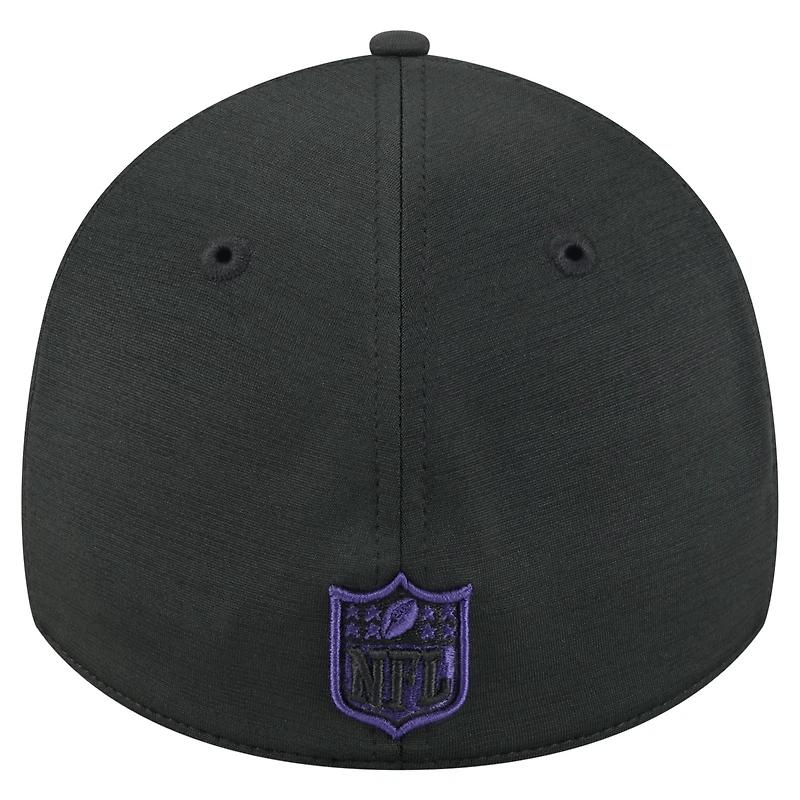 Casquette New Era 39THIRTY Flex noire à rayures des Baltimore Ravens pour homme
