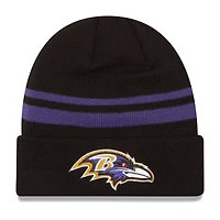 Bonnet en tricot à revers avec logo de l'équipe Baltimore Ravens New Era pour homme, noir