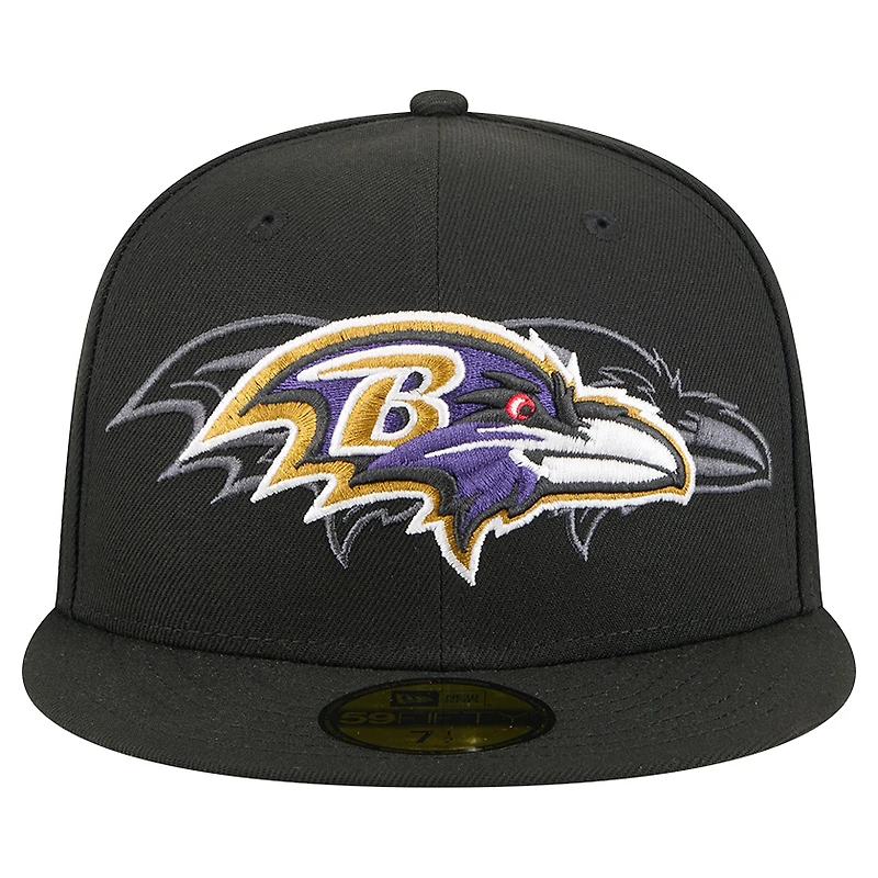 Casquette ajustée New Era noire Baltimore Ravens Tri-Hit 59FIFTY pour homme