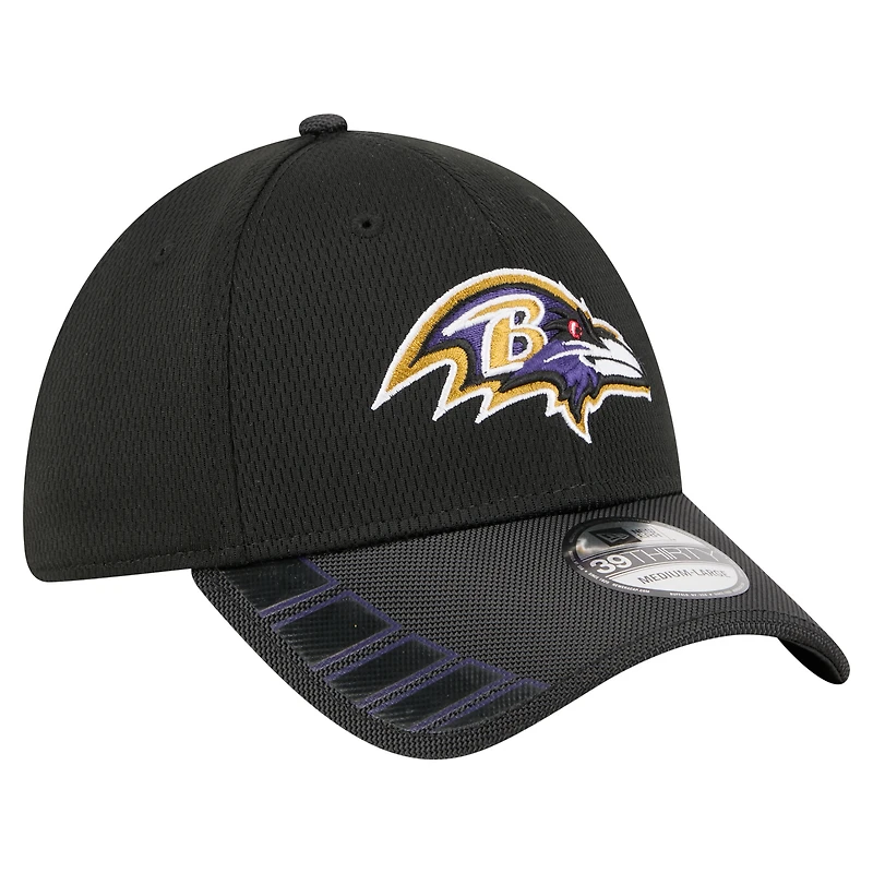 Casquette New Era noire à visière Hit 39THIRTY Flex des Baltimore Ravens pour homme