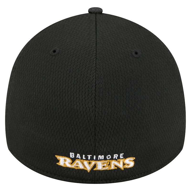 Casquette New Era noire à visière Hit 39THIRTY Flex des Baltimore Ravens pour homme