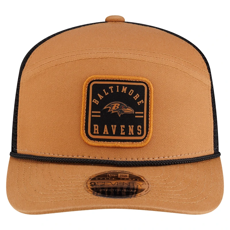 Men's New Era  Brown/Black Baltimore Ravens Team Patch Split Panel 9SEVENTY Adjustable Trucker Hat