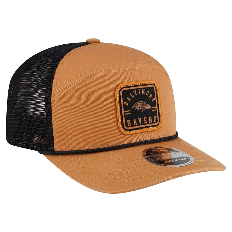 Men's New Era  Brown/Black Baltimore Ravens Team Patch Split Panel 9SEVENTY Adjustable Trucker Hat