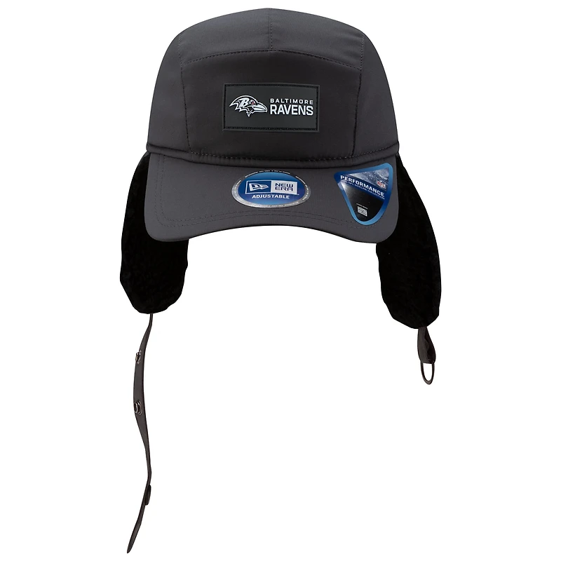 Men's New Era Charcoal Baltimore Ravens 2025 Sideline Cold Weather Runner Dog Ear Adjustable Hat