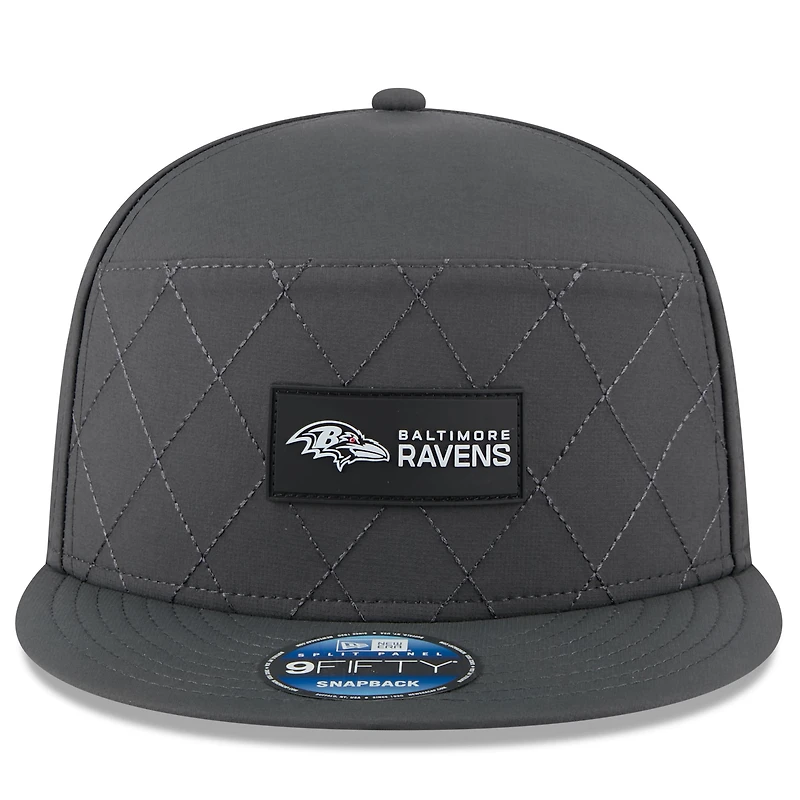 Men's New Era Charcoal Baltimore Ravens 2025 Sideline Cold Weather Split Panel 9FIFTY Snapback Hat