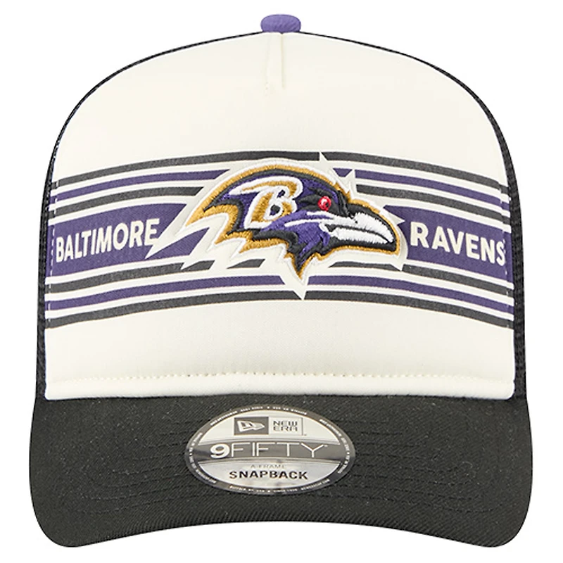 Casquette snapback New Era 9FIFTY pour homme, couleur crème/noir, avec logo des Baltimore Ravens