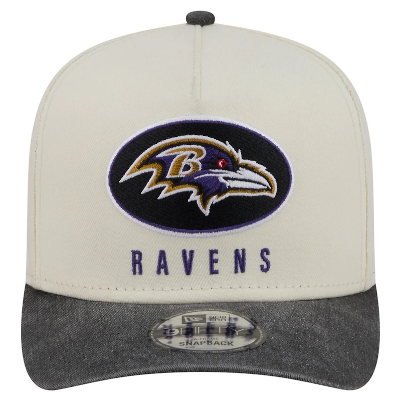 Men's New Era Cream/Black Baltimore Ravens Washed A-Frame 9FIFTY Snapback Hat