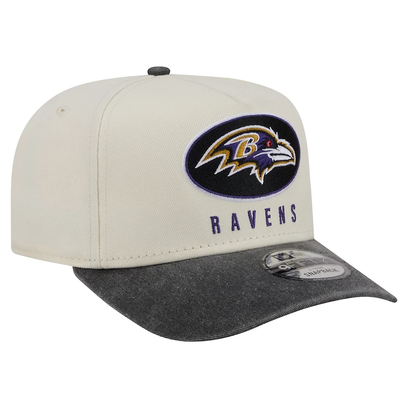 Men's New Era Cream/Black Baltimore Ravens Washed A-Frame 9FIFTY Snapback Hat