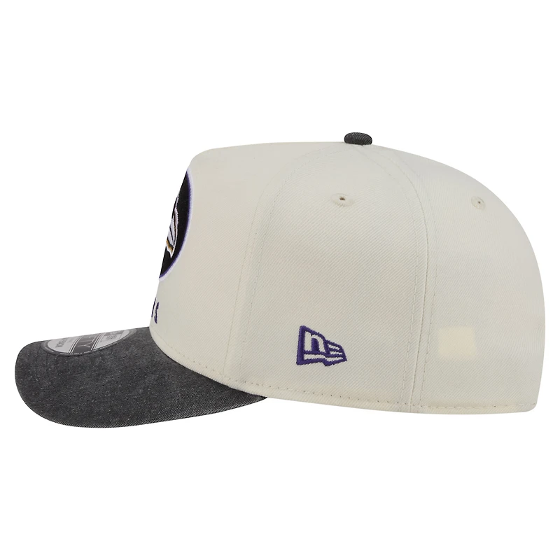 Men's New Era Cream/Black Baltimore Ravens Washed A-Frame 9FIFTY Snapback Hat