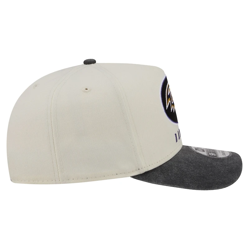 Men's New Era Cream/Black Baltimore Ravens Washed A-Frame 9FIFTY Snapback Hat