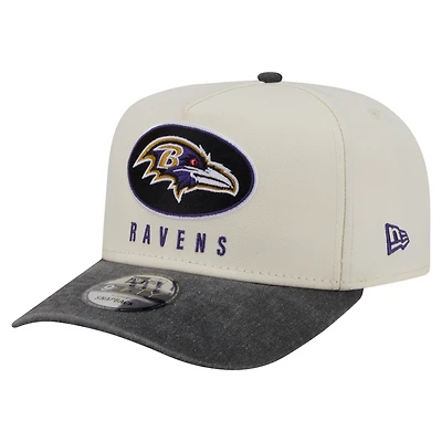 Casquette snapback New Era 9FIFTY pour homme, crème/noir, Baltimore Ravens, modèle A-Frame délavé