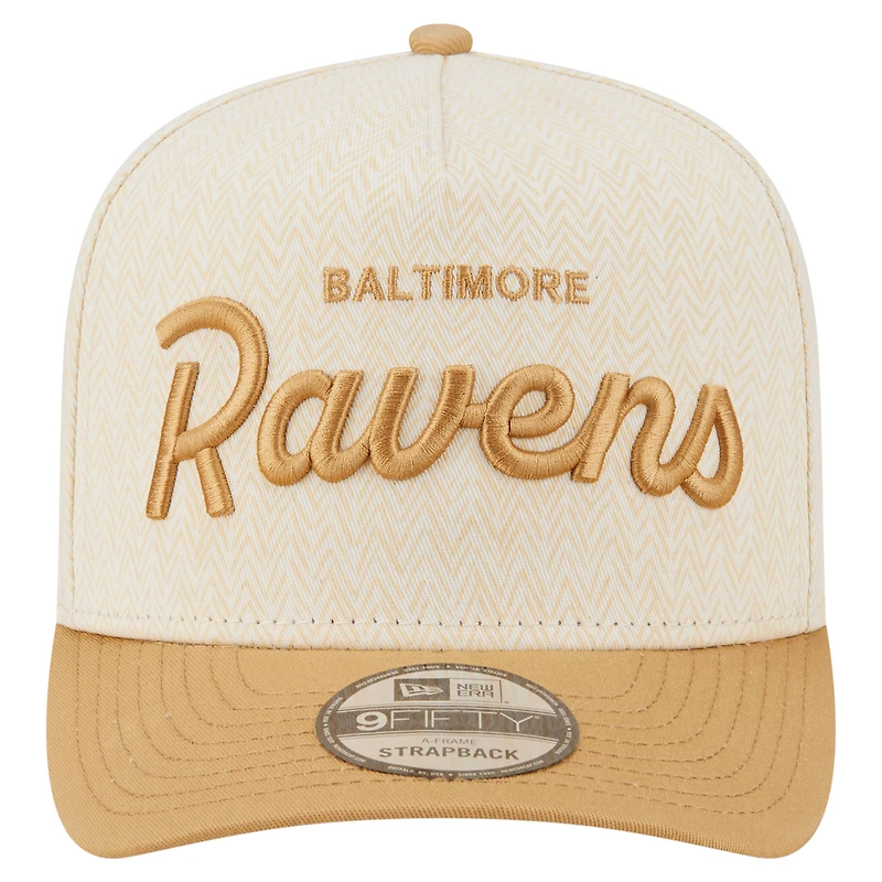 Men's New Era  Cream Baltimore Ravens Herringbone 9FIFTY A-Frame Snapback Hat