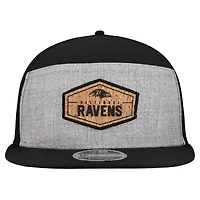 Men's New Era  Gray/Black Baltimore Ravens Cork Split Panel 9FIFTY Trucker Snapback Hat