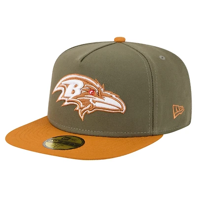 Casquette ajustée A-Frame 59FIFTY pour homme New Era olive/marron Baltimore Ravens Color Pack