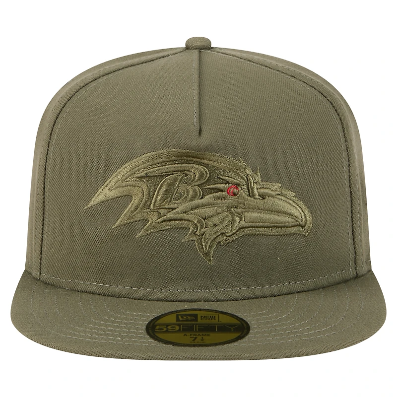 Casquette ajustée A-Frame 59FIFTY olive Baltimore Ravens pour homme New Era