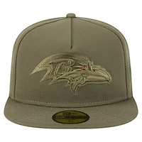 Casquette ajustée A-Frame 59FIFTY olive Baltimore Ravens pour homme New Era