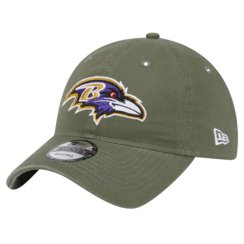 Casquette ajustable Main 9TWENTY olive Baltimore Ravens de New Era pour homme