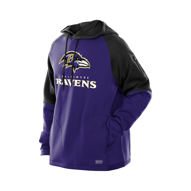 Sweat à capuche raglan violet blocs de couleurs authentiques des Baltimore Ravens New Era pour homme