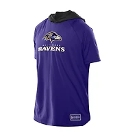 T-shirt à capuche et manches courtes raglan violet pour homme New Era des Baltimore Ravens Combine Authentic