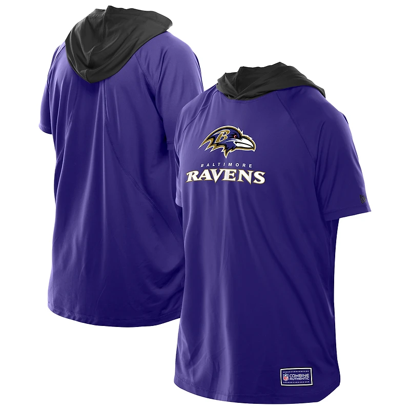T-shirt à capuche et manches courtes raglan violet pour homme New Era des Baltimore Ravens Combine Authentic