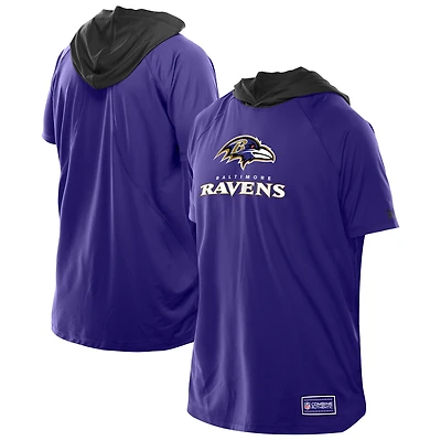 T-shirt à capuche et manches courtes raglan violet pour homme New Era des Baltimore Ravens Combine Authentic