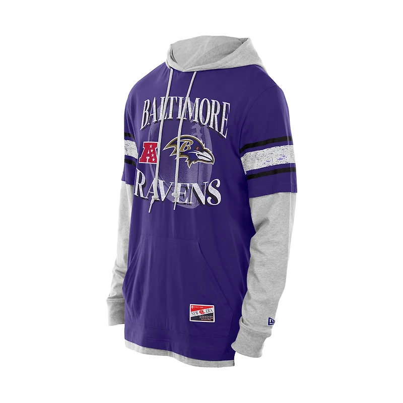 T-shirt à capuche manches longues et superpositions violet Baltimore Ravens de New Era pour homme