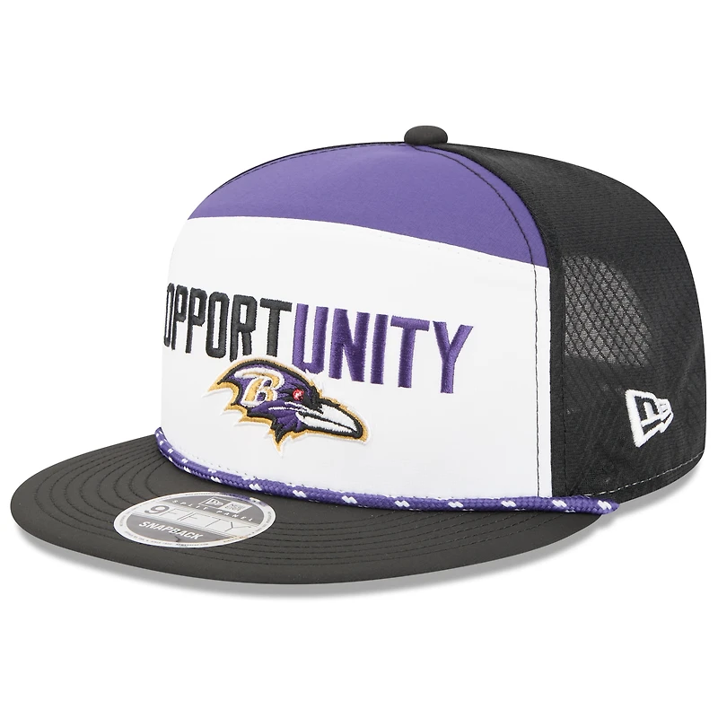Men's New Era White/Black Baltimore Ravens 2025 Inspire Change Split Panel 9FIFTY Snapback Hat