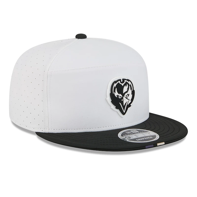 Men's New Era White/Black Baltimore Ravens 2025 NFL Training Camp Split Panel 9FIFTY Snapback Hat