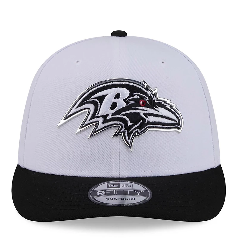 Casquette snapback New Era blanche et noire Baltimore Ravens 2026 NFL Draft 9FIFTY pré-courbée pour homme