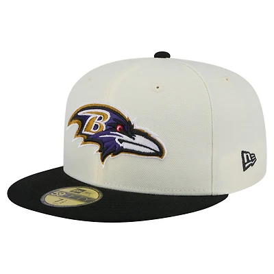 Casquette ajustée New Era Main 59FIFTY blanche/noire des Baltimore Ravens pour homme
