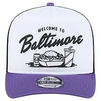 Men's New Era White/Purple Baltimore Ravens Foodie 9FIFTY A-Frame Trucker Snapback Hat