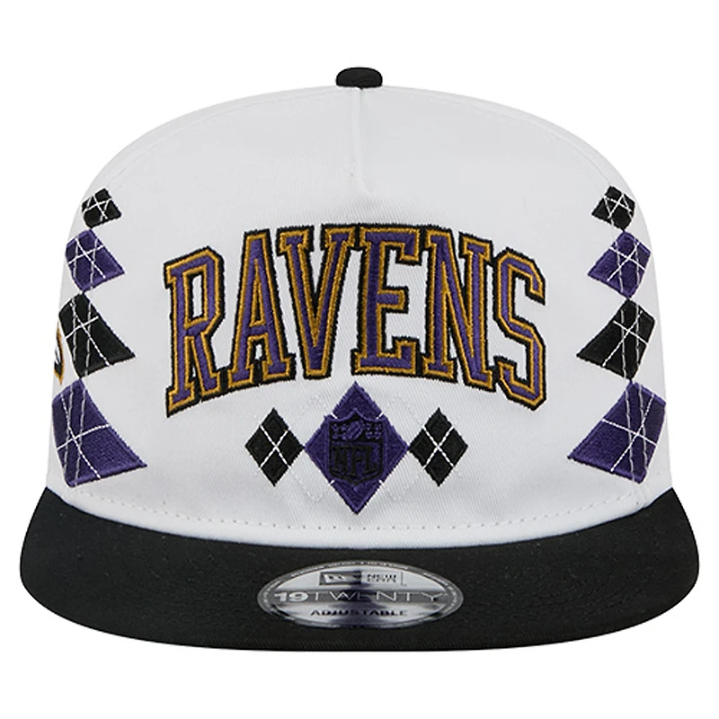 Men's New Era  White Baltimore Ravens Argyle 19TWENTY Adjustable Hat