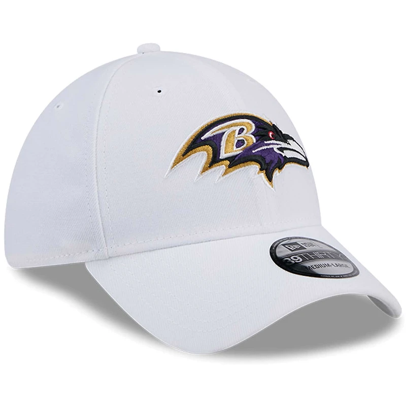 Casquette flexible principale 39THIRTY des Ravens de Baltimore New Era pour hommes, blanche