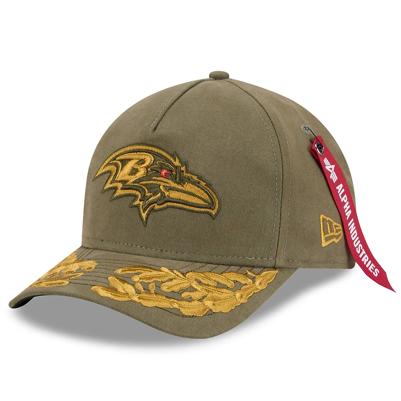 Men's New Era x Alpha Industries  Olive Baltimore Ravens A-Frame 9FORTY Adjustable Hat